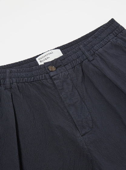 Short "Pleated Track" Navy Seersucker